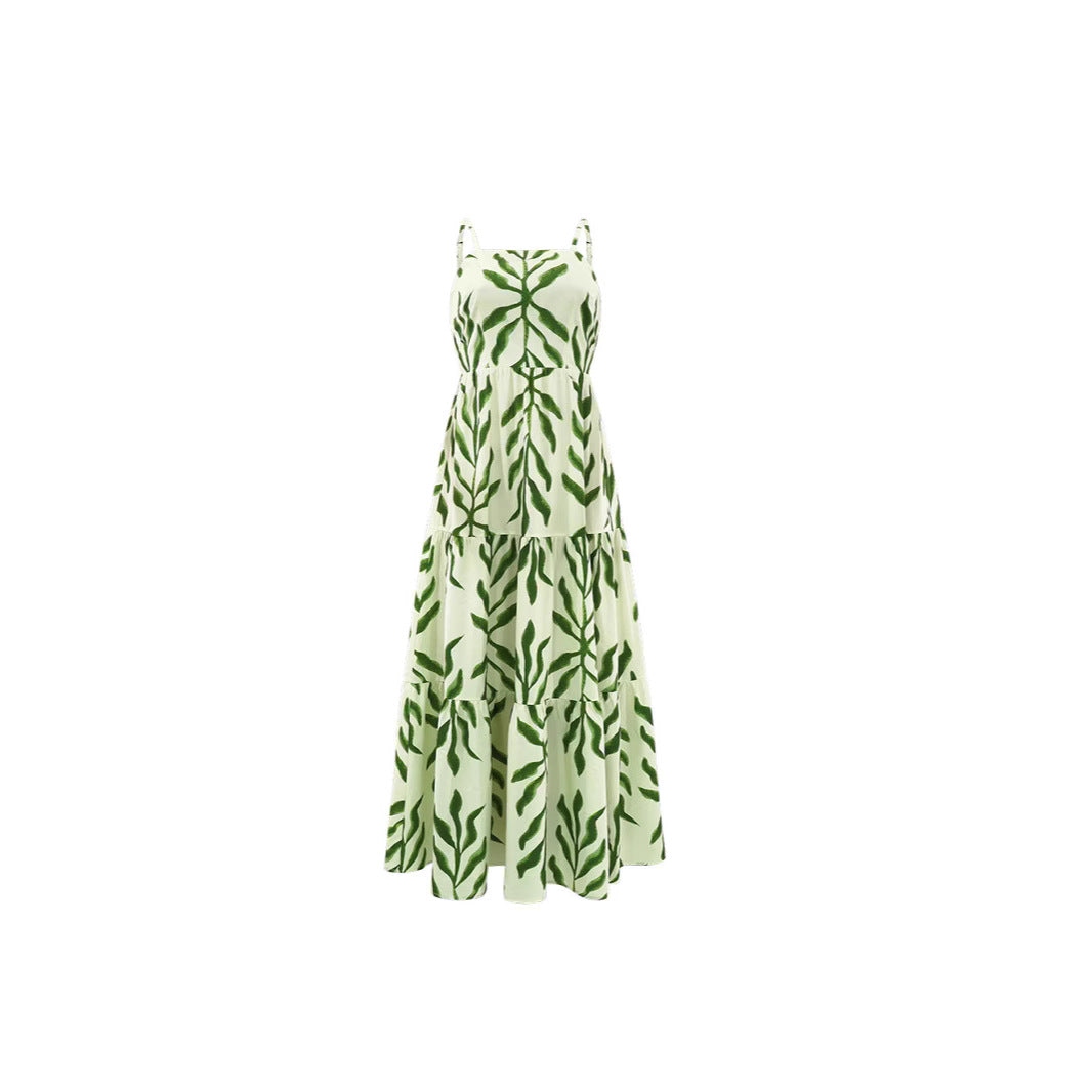 Dame lagdelt blomsterkjole maxi med justerbare spaghetti stropper Stilla
