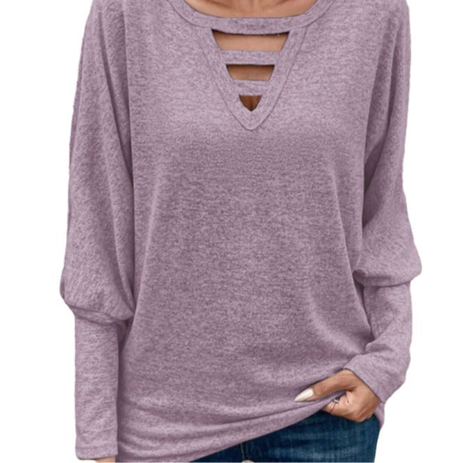 Dame afslappet sweater med dekorativ V-udskæring og cut-out-detaljer Stilla