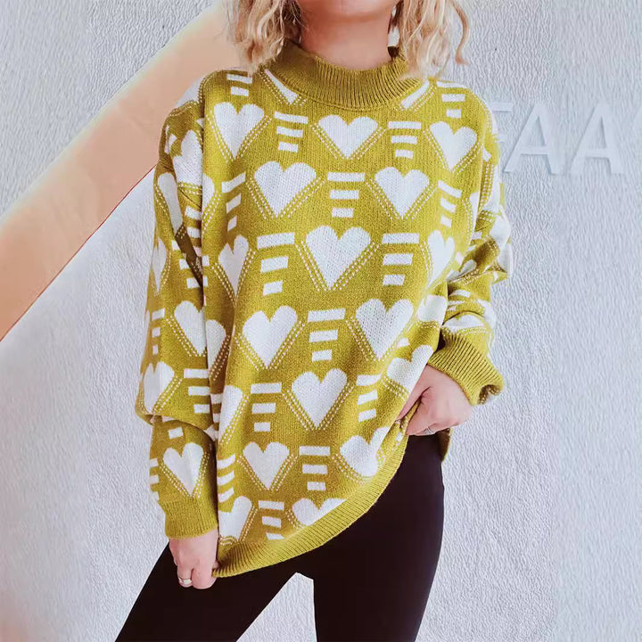 Kvinders hyggelige oversized sweater med hjerteformet mønster Stilla
