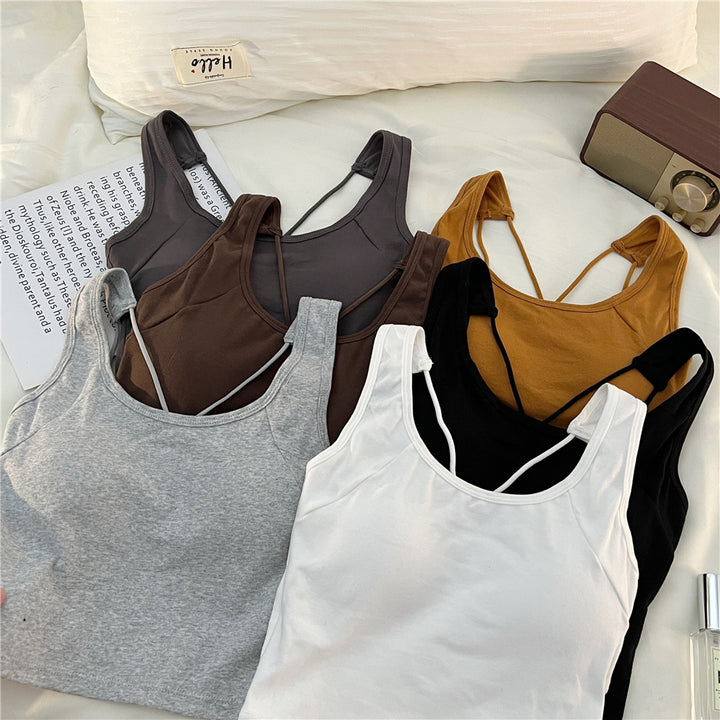 Femme Stilfuld Korte Tanktop med Komplekst Stropdesign Stilla