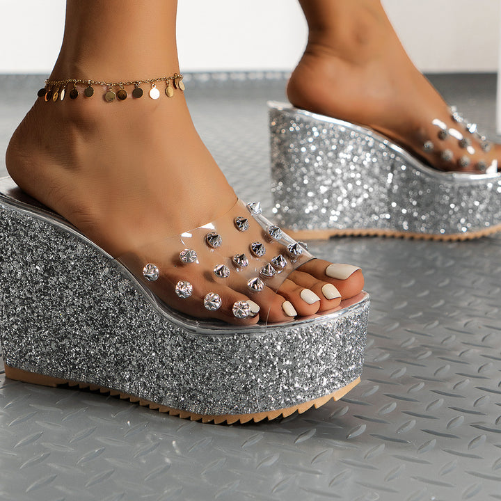 Kvinder Glamourøse Plateau-sandaler med funklende strass-applikationer Stilla