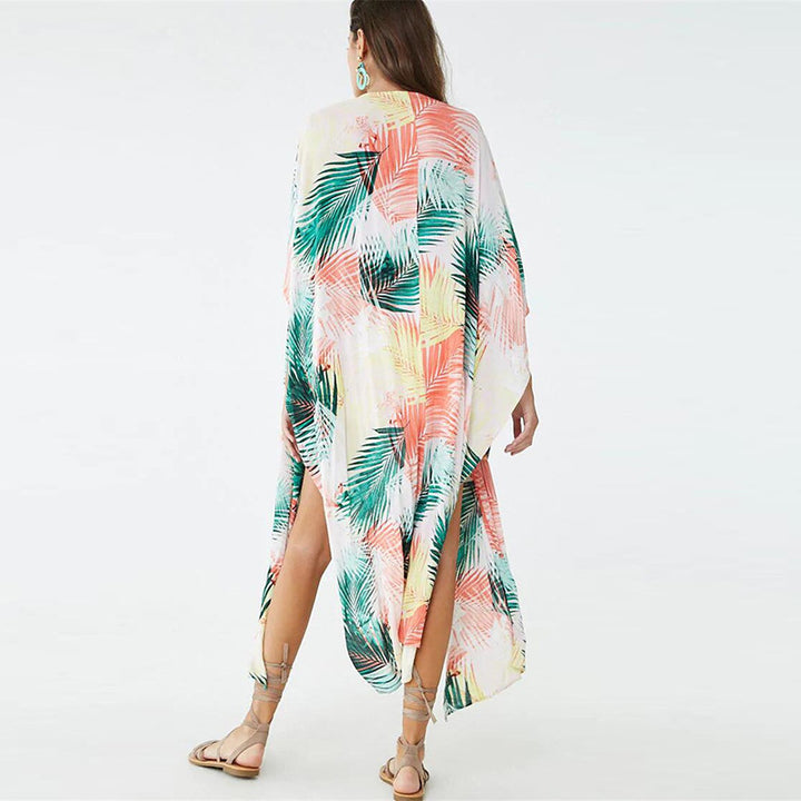 Dame Strandkimono med elegant palmeprint og afslappet pasform Stilla
