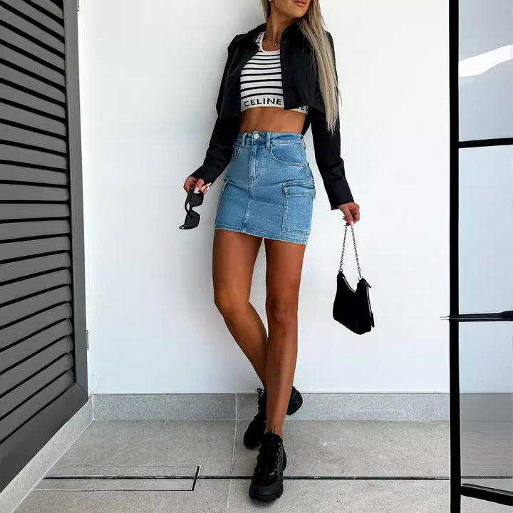 Dame denim nederdel med praktiske lommer og moderne design Stilla