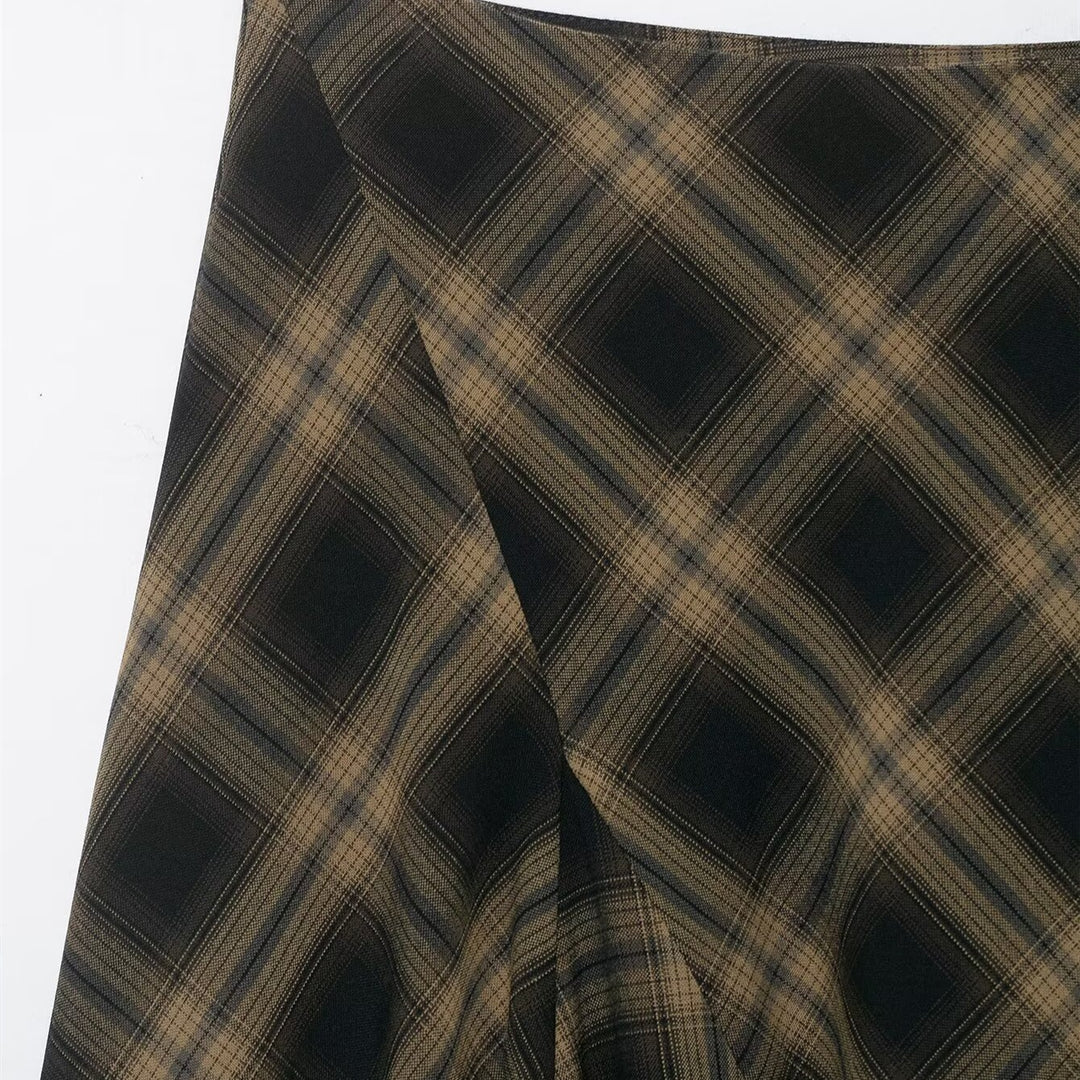 Dame wrapped skirt med elegant spitze og moderne ternet mønster Skovae