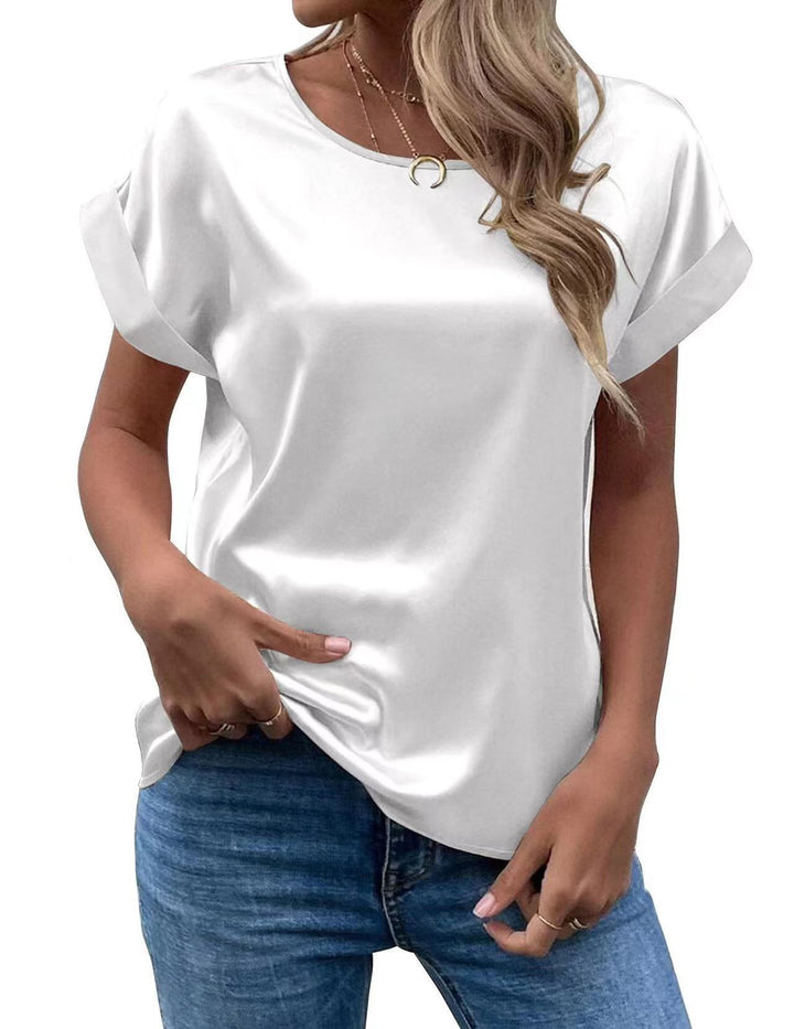 Dame Satin T-shirt med elegante detaljer Skovae