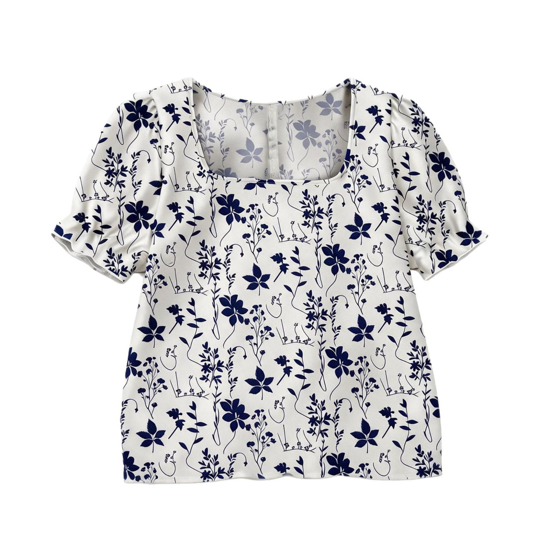 Dame blomsterprint kortærmet bluse Skovae