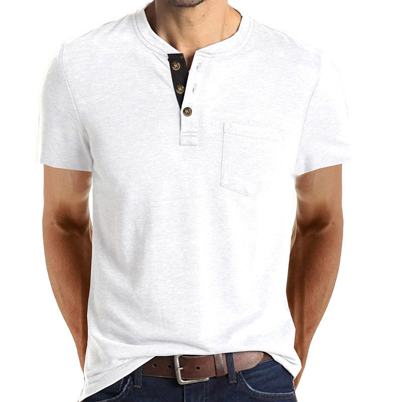 Herre kortærmet Henley-shirt med lomme-detalje Stilla