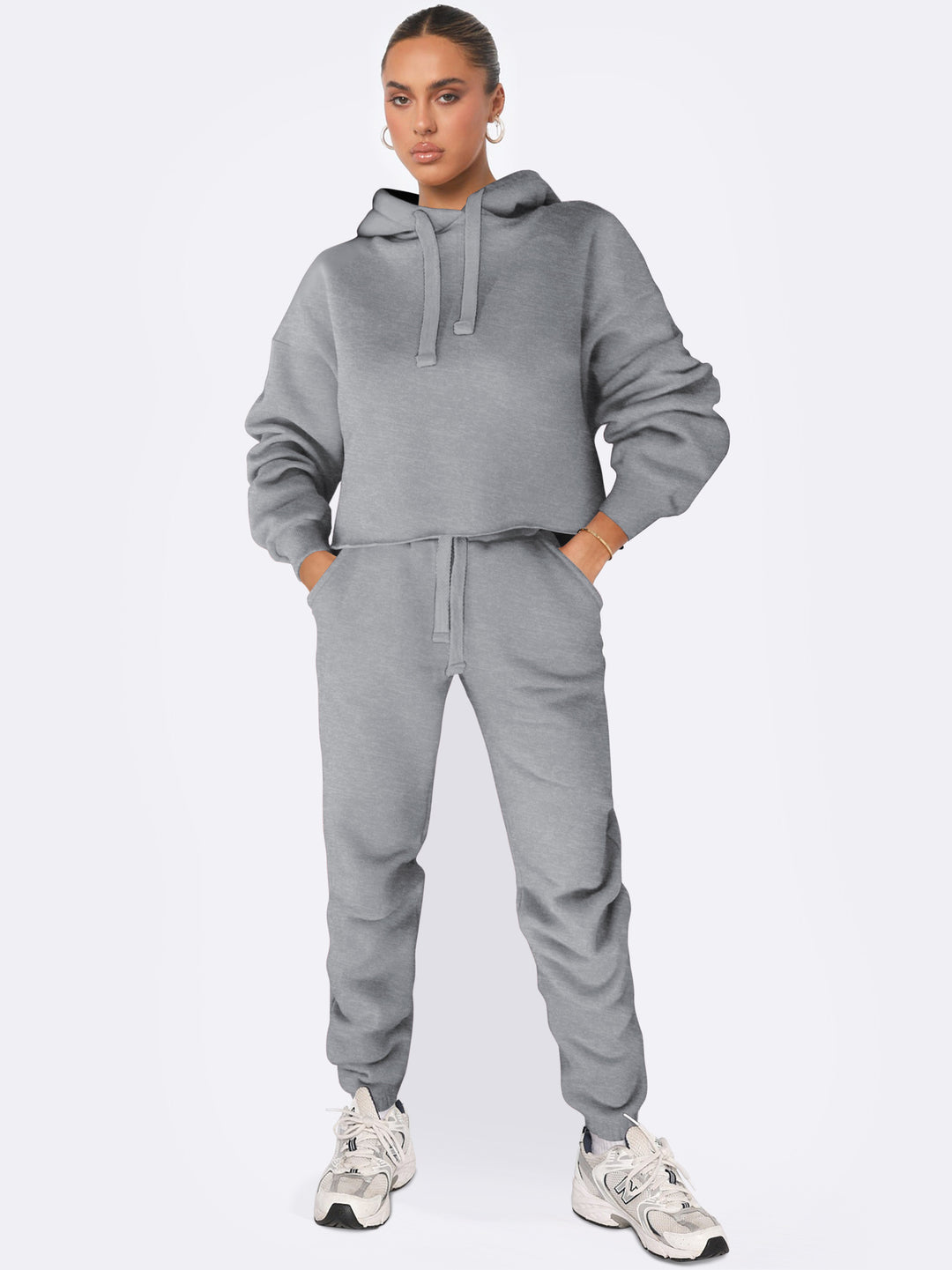 Dame stilfuldt Cropped Hoodie-sæt med elastiske manchetter og afslappet snit Stilla