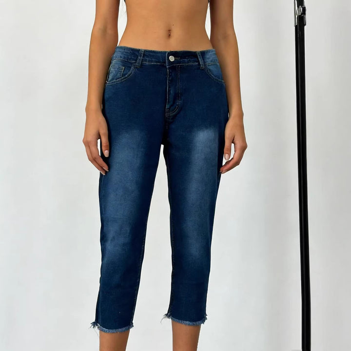 Damer casual High-Waist jeans med frynset kant og trendy snit Skovae