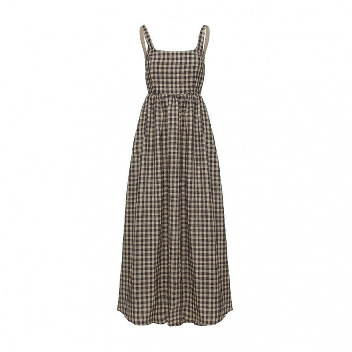 Dame Gingham Ternet Maxi-Kjole med justerbare stropper Stilla
