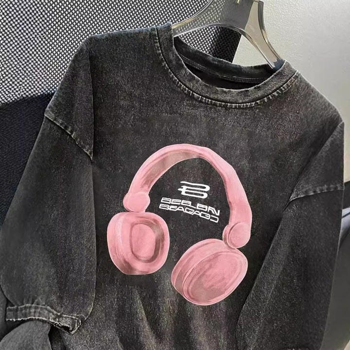 Dame T-shirt med kreativt hovedtelefondesign og afslappet oversized pasform Stilla