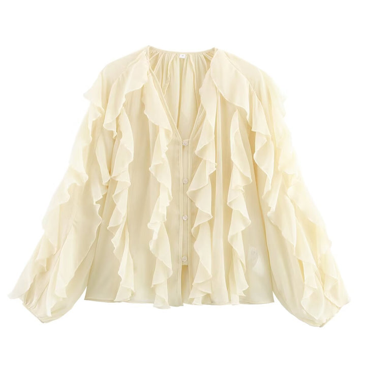 Kvinders elegante flæsebluse med voluminøse ærmer Stilla