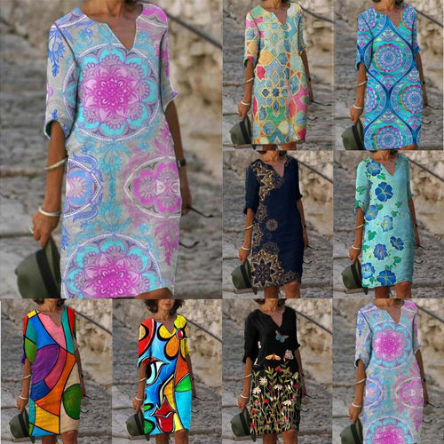 Kvinder Elegant Bohemian Trykt Shift Kjole Stilla