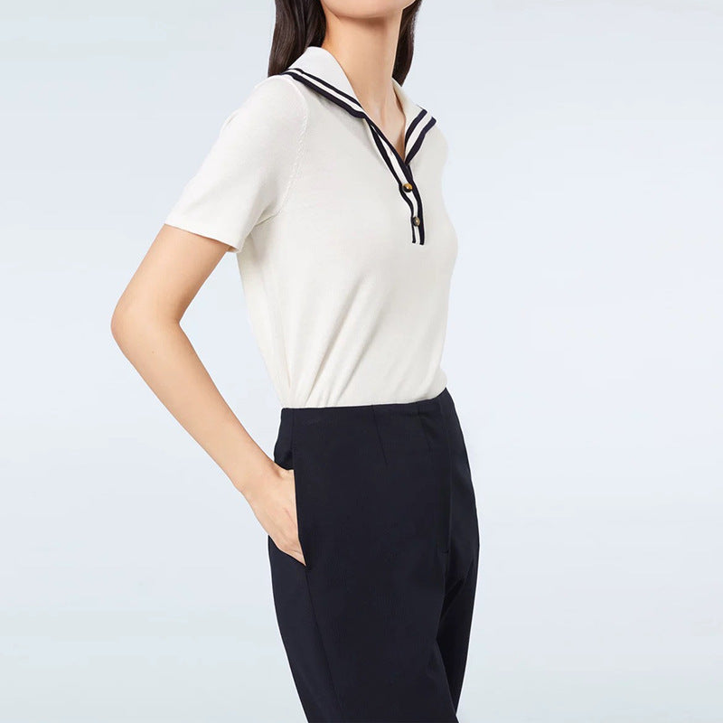 Dame polo shirt med maritim krave og smart knapdetalje Stilla