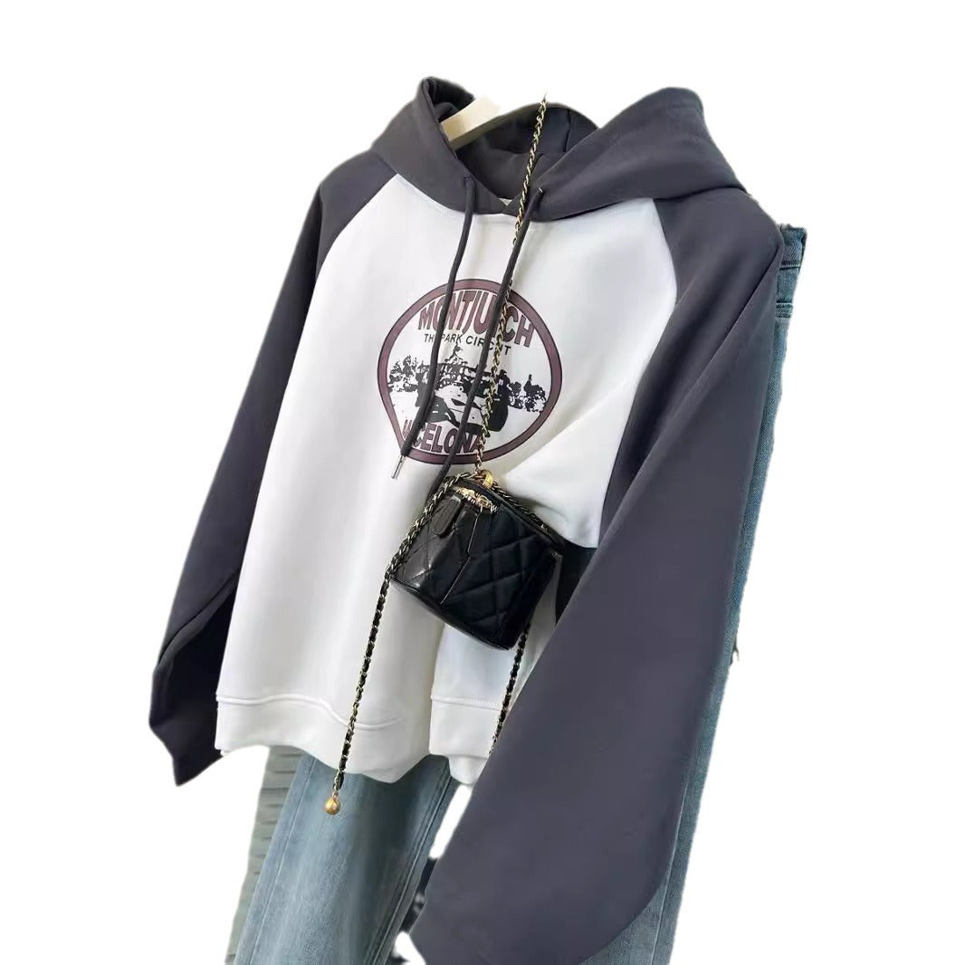 Femme Casual Grafik Hoodie med kraftige kontrastærmer Stilla