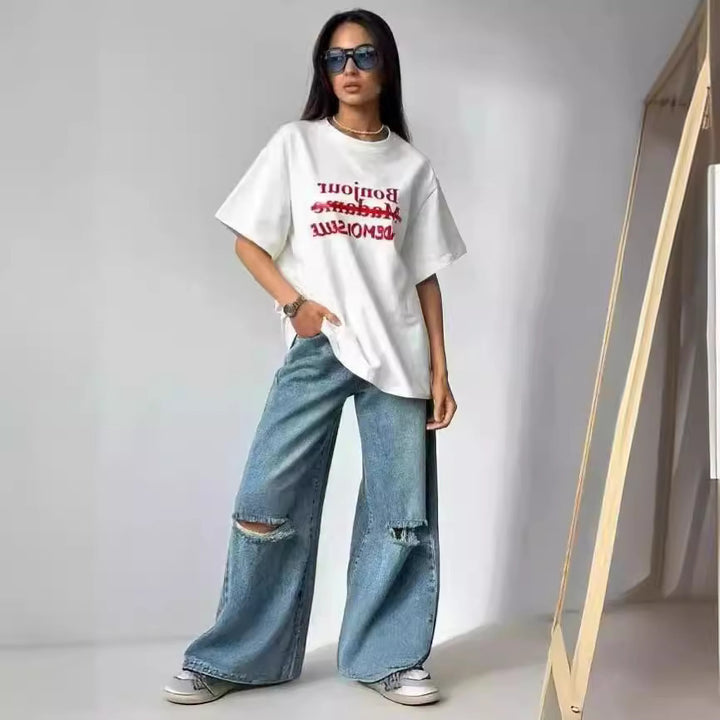 Dame T-Shirt med kreativt skrift og afslappet oversized pasform Stilla