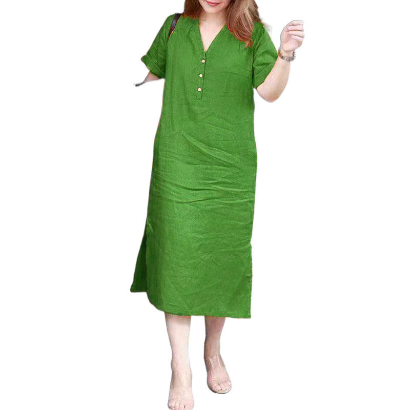 Dame Casual Button-Up Midi Kjole med korte ærmer Stilla