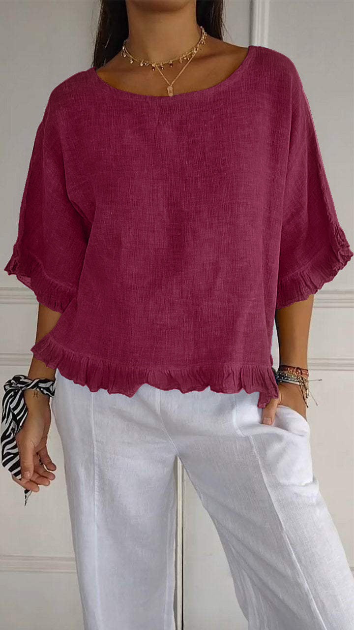 Dame afslappet bluse med flæse detaljer Stilla