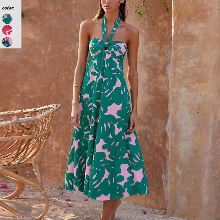 Dame Maxi Kjole med raffineret Halterneck og trendy Print Stilla