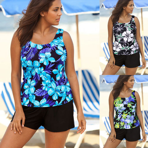 Dame Tankini-sæt med moderne blomsterdesign og behagelige shorts Skovae
