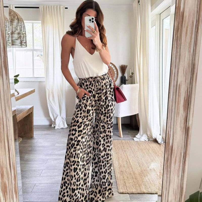 Kvinder Bredben Leopardprint-Bukser Stilla