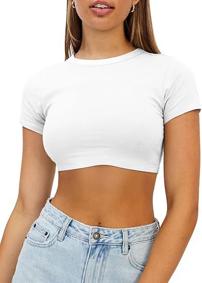 Dame kort, figursyet Crop-Top i elastisk materiale Stilla