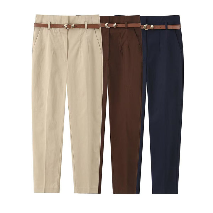 Dame elegant Chino bukser med praktiske lommer og moderne bælte Skovae