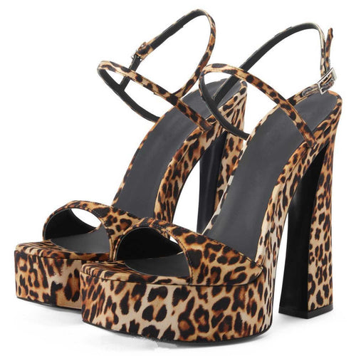 Femme Strappy Platform Højhælede Sandaler med iøjnefaldende Dyreprint Stilla