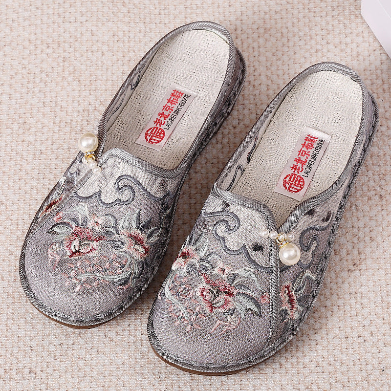 Femme dekorerede Slipper Clogs med blomsterbroderi Stilla