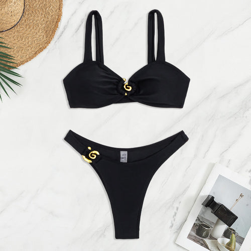 Damebikini med elegante guld-detaljer Skovae