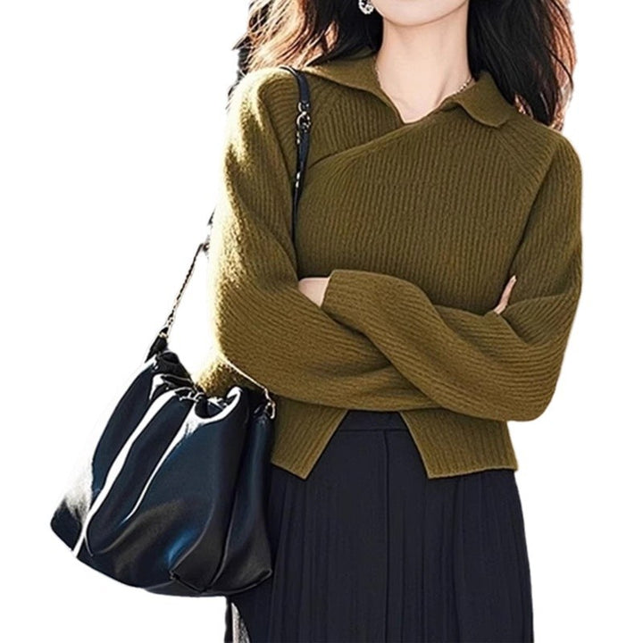 Dame elegant, figursyet strikpullover med moderne krave og bløde ærmer Stilla
