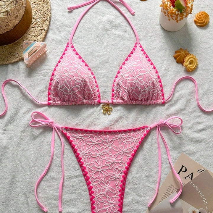 Dame Triangel-Bikini-Sæt med florale broderier Skovae