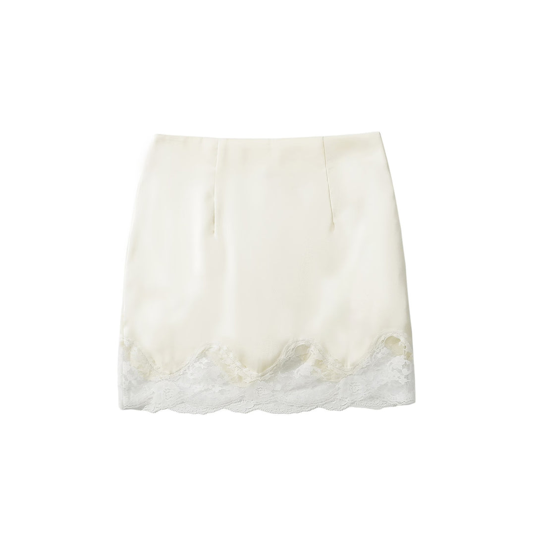 Dame mini nederdel med raffineret spidskant og elegant snit Stilla