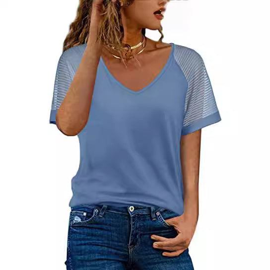 Dame sporty V-hals T-shirt med netærmer Stilla