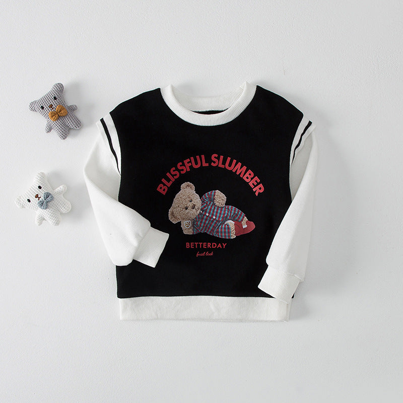 Pige sweatshirt med grafisk tryk og sødt bjørne design Stilla