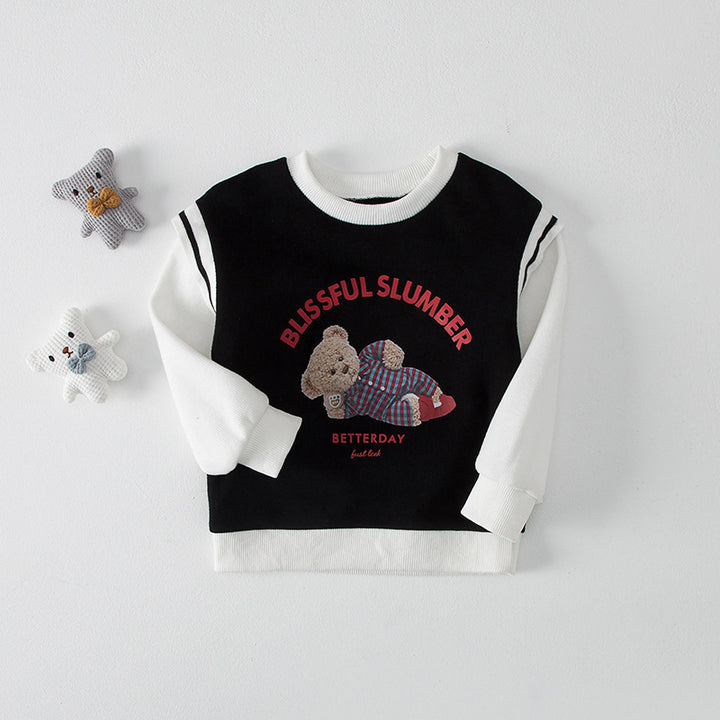 Pige sweatshirt med grafisk tryk og sødt bjørne design Stilla