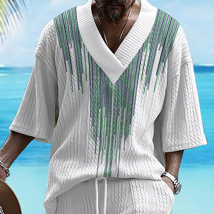 Herrer afslappet oversized T-shirt med V-hals og struktureret design Stilla