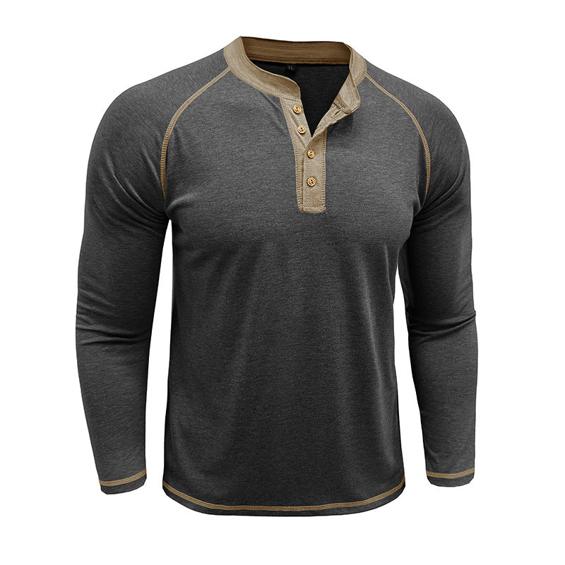 Herrer Langærmet Henley T-shirt med moderne knapdesign og kontrastsømme Stilla