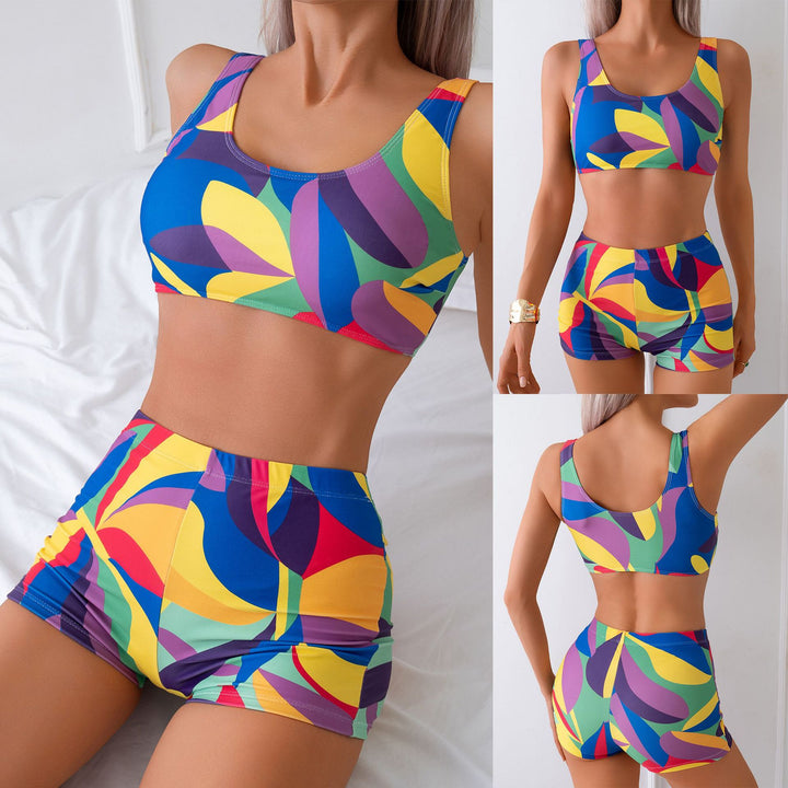 Dame Sporty Bikini-sæt med høj talje og trendy blomsterdesign Stilla