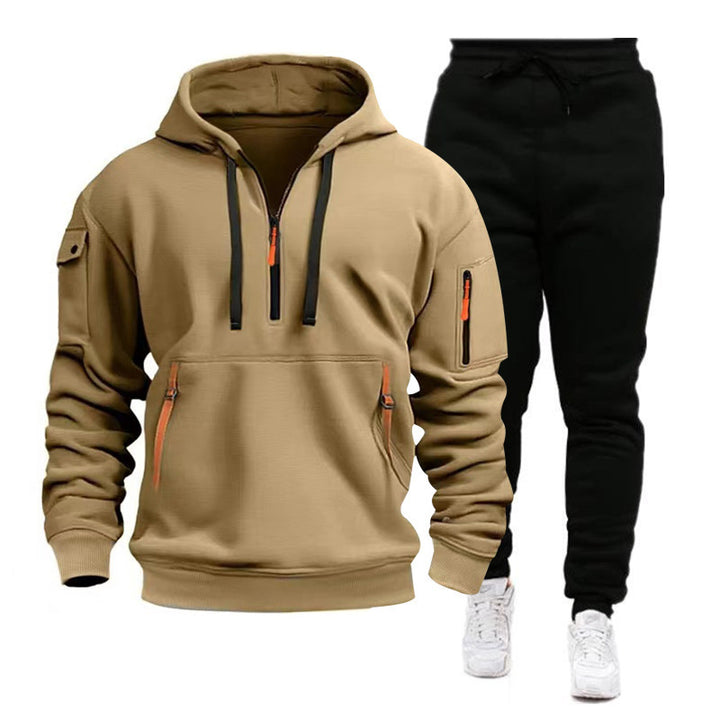 Herrer sporty fleece-sæt med moderne lynlås og praktiske lommer Stilla