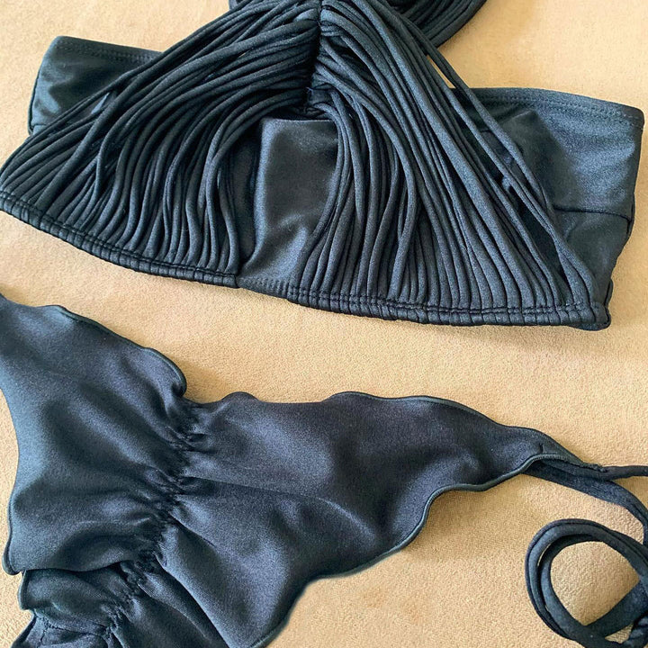 Dame Bikini-sæt med raffineret flæsedetalje og sexede bindebånd Stilla