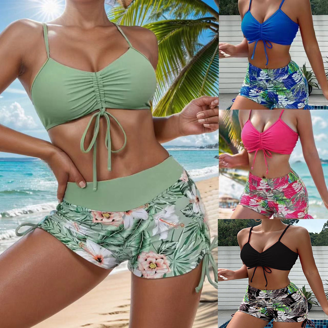 Dame Sporty bikini-sæt med justerbar overdel og dekorative shorts Skovae