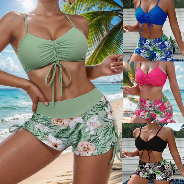 Dame Sporty bikini-sæt med justerbar overdel og dekorative shorts Skovae