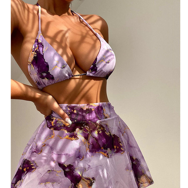 Dame Bikini-sæt med blomsteret indpakningsnederdel og justerbare stropper Skovae