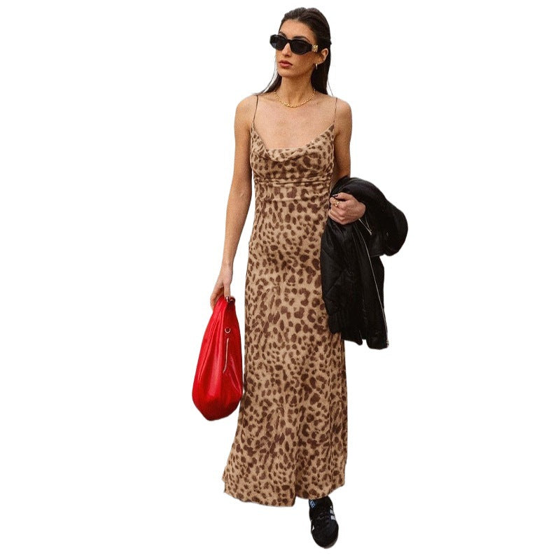 Dame Elegant Leopardmønster Maxikjole Stilla