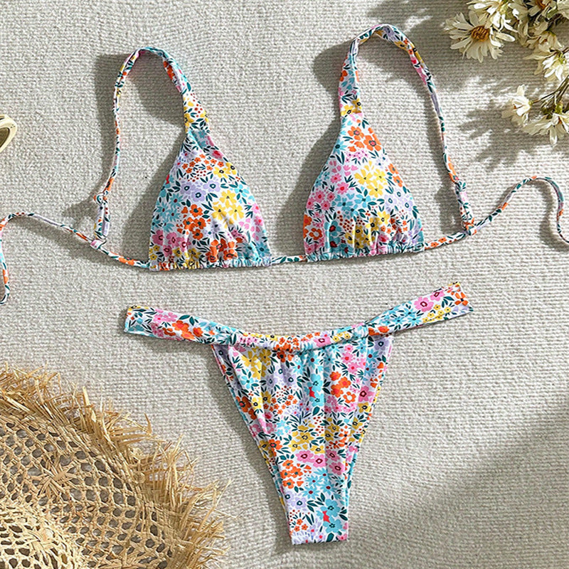 Dame triangel-bikini med elegant blomster mønster Skovae