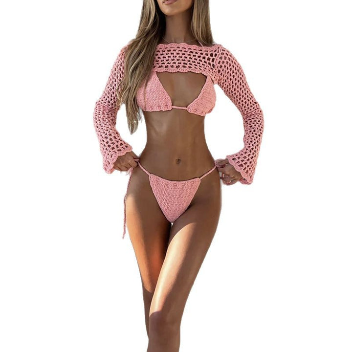 Dame elegant hæklede bikini-sæt med gennemboret top og justerbare stropper Skovae