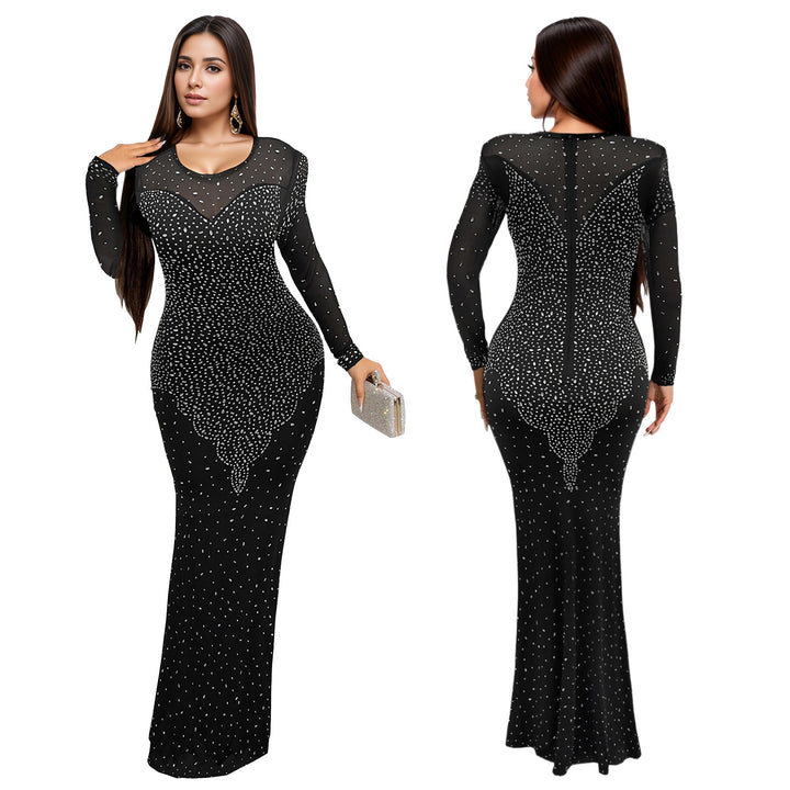 Dame Elegant Maxikjole med transparente indsatser og funklende palietter Stilla