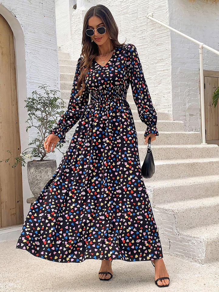Dame Maxikjole med raffineret blomsterdesign og elastisk liv Stilla