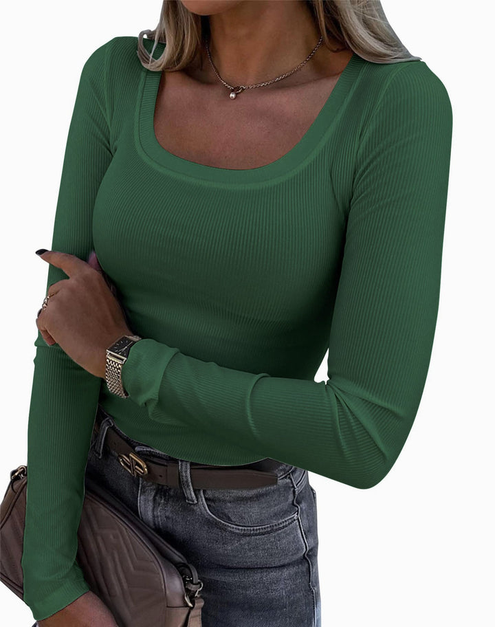 Dame Langærmet Rib-T-shirt med elegant Bådudskæring Skovae
